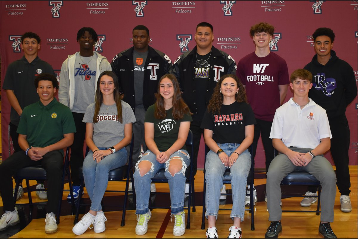 Tompkins' student-athletes celebrate after signing a national letter of inter to play a sport in college.